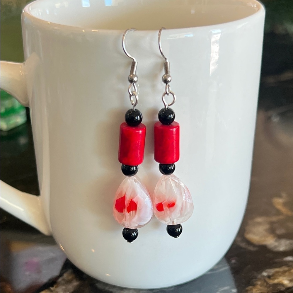 Artisan Red and Black Beaded Earrings